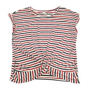 Lucky Brand Red Blue Striped Knot Front Top Shirt Size XL Sleeveless Lightweight